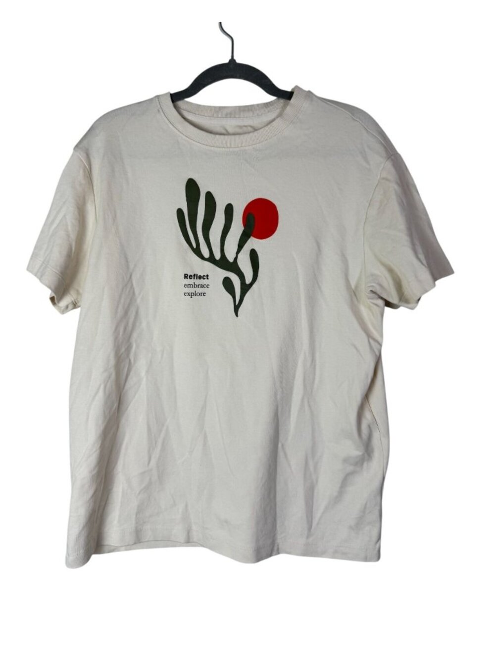 Reflect Embrace Explore Graphic T-Shirt Reserved Cream Cotton Mens Medium Casual